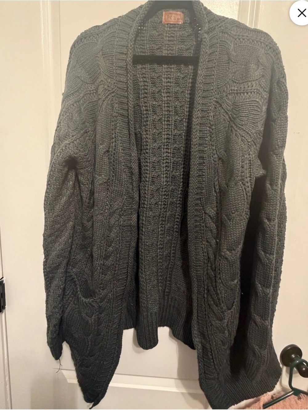 POL Men's Dark Charcoal Cable Knit Open Cardigan